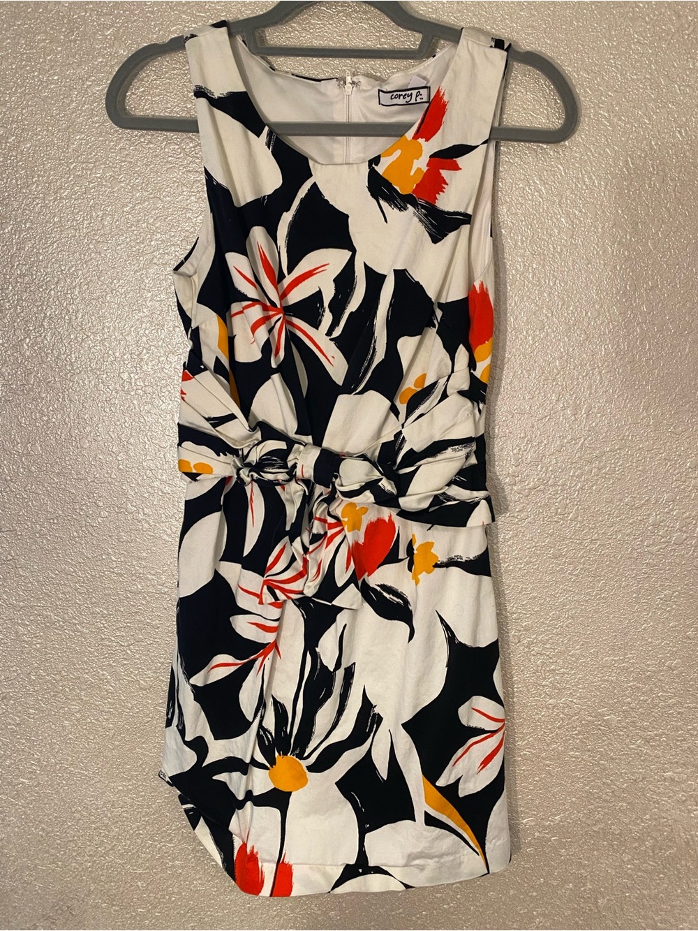 Sleeveless Floral Midi Dress in White with Black & Red Accents